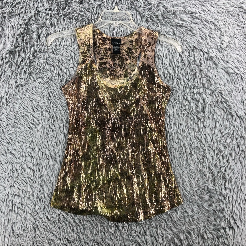 Daytrip Tank Top Womens Small Sequin Camouflage Burnout